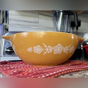 Original 1970’s Vintage Pyrex Mixing Bowl #444 4QT Butterfly Gold Cinderella GUC